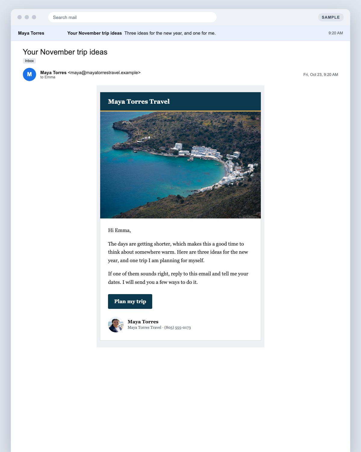 Sample monthly newsletter from the agent